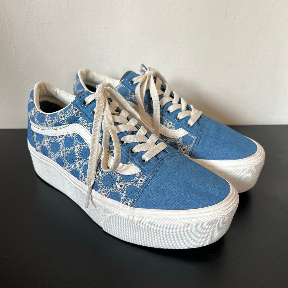Vans Old Skool Stackform Denim Embroidered Eyelet Blue White Sneaker 39 8.5